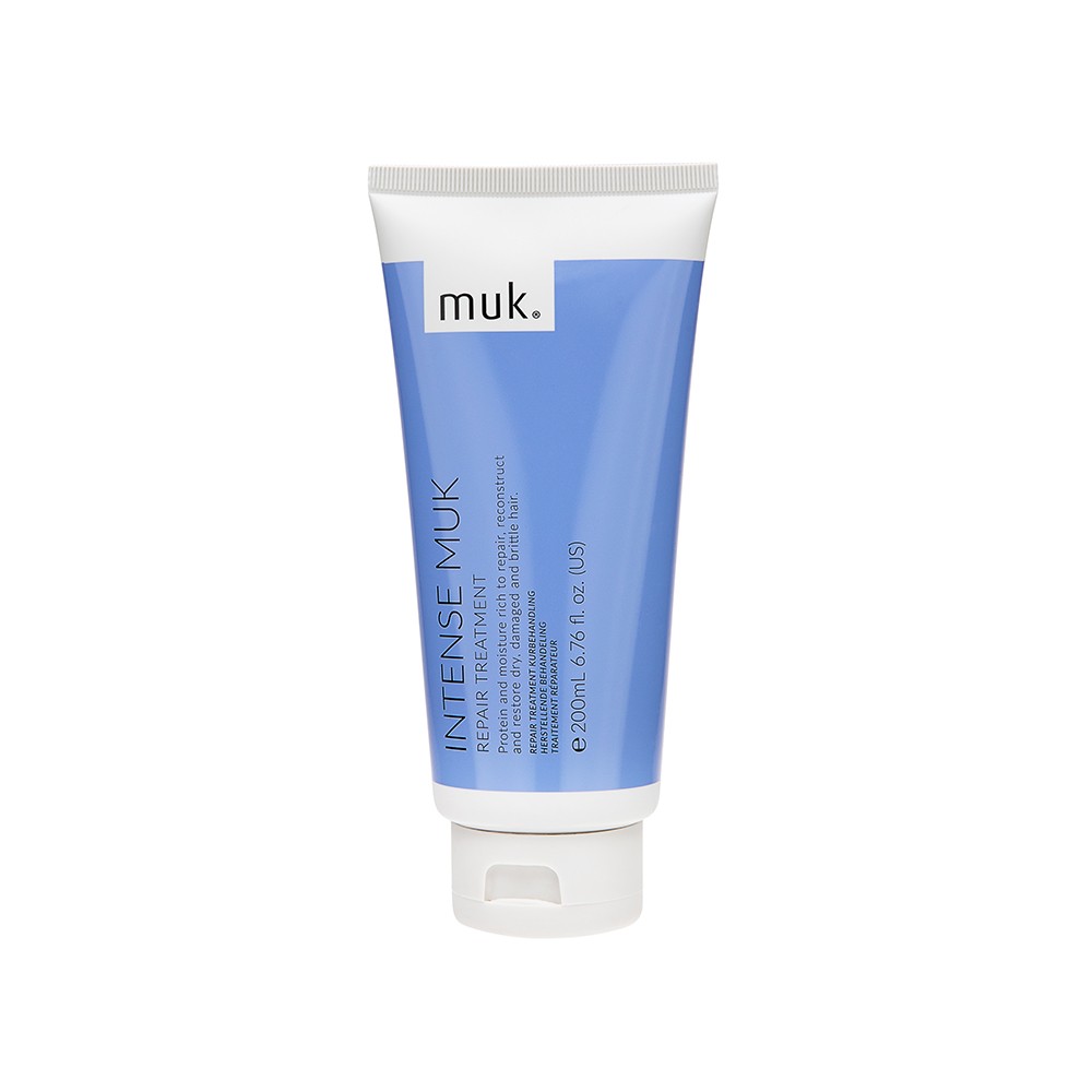 Muk Intense Repair Treatment in a 200ml blue tube, designed for deep hair repair and nourishment, ideal for barbers and salons in Cyprus.