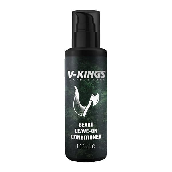 V-Kings Beard Leave-On Conditioner in a 100ml black bottle, designed to hydrate and soften beards, ideal for barbers in Larnaca.